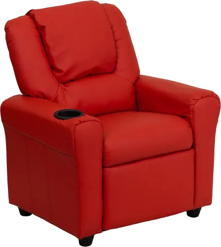 Vista 12 de Flash Furniture - Sillón reclinable contemporáneo para niños, color beige vinilo con base para vasos y reposacabezas