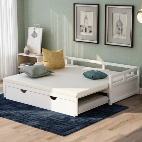 Vista 12 de SOFTSEA Sofá cama individual con nido, marco de cama de día extensible individual a King, no necesita somier (gris)