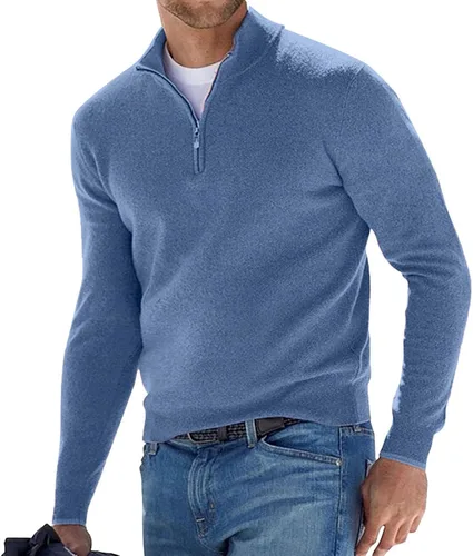 Vista 2 de Ymosrh Suéter de cuello redondo para hombre, casual, con cremallera de un cuarto, sudadera básica de manga larga, sudaderas M-5XL