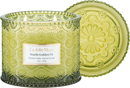 Vista 11 de LA JOLIE MUSE Vela de Cáscara de Sandía y Menta - Eucalipto, Salvia, Lavanda Vela Grande de Cera de Soja de 12 oz con 2 Mechas 60 Horas