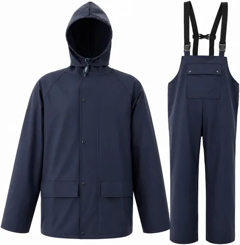 Vista 10 de Rain Suit For Men & Women Waterproof Heavy Duty Rain Gear Reflective Jacket for Fishing Outdoor Work Raincoats Negro