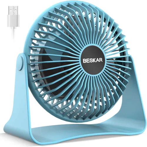Vista 12 de BESKAR Ventilador de escritorio pequeño USB, ventiladores portátiles con 3 velocidades de flujo de aire fuerte, funcionamiento silencioso y rotación
