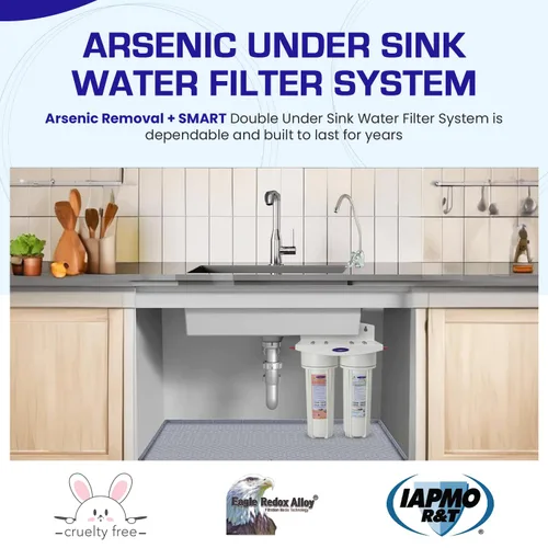 Vista 2 de Crystal Quest Filtro de agua de arsénico doble debajo del fregadero, filtración multietapa para cloro y contaminantes, alta capacidad de 10,000