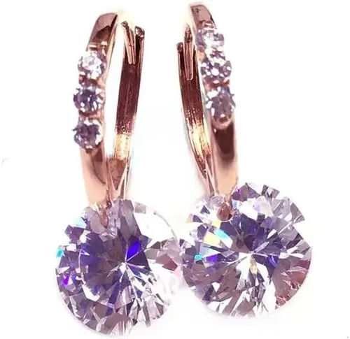 Vista 6 de SAGEKING 2024 New 585 Purple Gold Inlaid Round Gemstone Earings Fashion Jewelry 2024 Simple Style 14K Rose Gold Classic Design Jewelry For Women