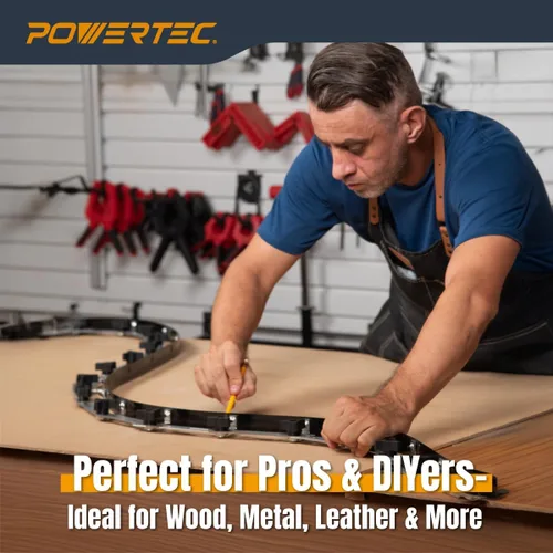 Vista 5 de POWERTEC Regla de plantilla de curva flexible de 37 pulgadas, curva de madera, tira de perfiles de carpintería, herramienta de plantilla de acero