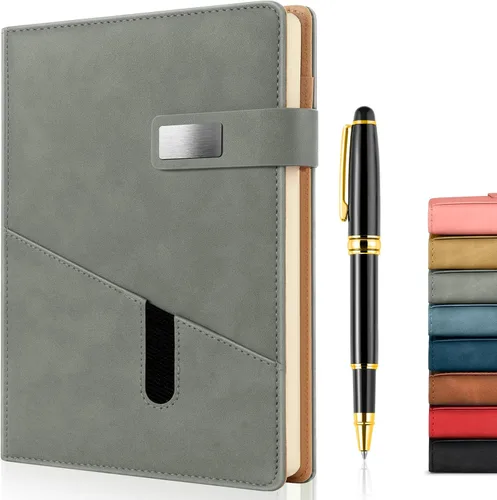 Vista 8 de Cuaderno A5 en blanco, cuaderno de bocetos de cuero de tapa dura recargable con bolsillo y hebilla magnética, 240 páginas gruesas de viaje