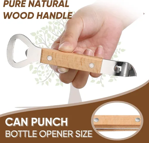 Vista 4 de 2 abrelatas magnéticas de botellas y latas con mango de madera, imanes de acero inoxidable para perforar latas para cervezas, bebidas, adecuado
