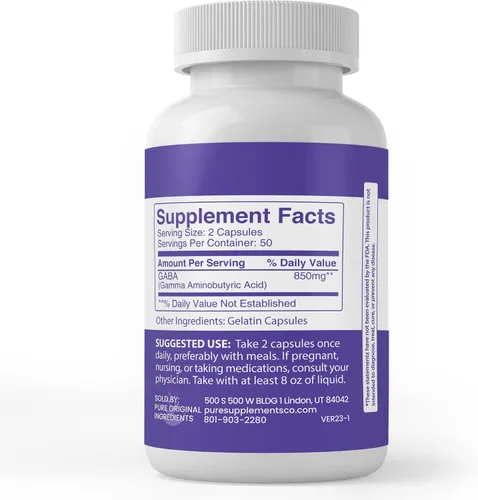 Vista 3 de Pure Original Ingredients GABA, (100 cápsulas) siempre puro, sin aditivos ni rellenos, verificado por laboratorio