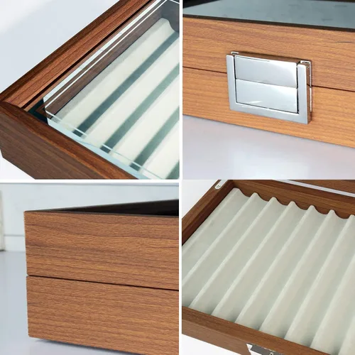 Vista 3 de Vitrina de madera para bolígrafos de 12 bolígrafos, caja organizadora de coleccionistas de almacenamiento de bolígrafos con ventana de vidrio