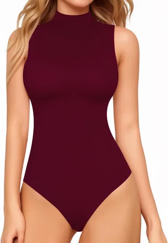 Vista 20 de MANGOPOP - Body de cuello de tortuga simulado sin mangas para mujer, leotardo de camiseta sin mangas 01 Negro
