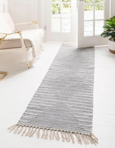 Vista 8 de Unique Loom Chindi Cotton Collection - Alfombra de área Briah (2 pies 2 pulgadas x 6 pies 1 pulgada, verde/marfil)