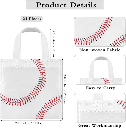 Vista 2 de MIMIND 24 bolsas de béisbol no tejidas para recuerdos de fiesta con asas de 7.8 x 7.8 pulgadas, bolsas de regalos para fiesta de béisbol, bolsas