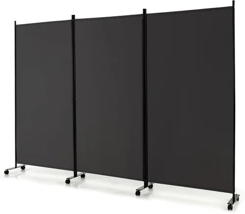 Vista 13 de GOFLAME Divisor de habitación plegable de 3 paneles, pantalla de privacidad enrollable de 6 pies con ruedas bloqueables, pantalla de partición