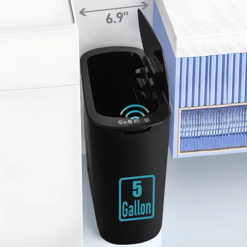 Vista 7 de TIPGO Cubo de basura de 5 galones con sensor de movimiento para baño con tapa, cubo de basura automático sin contacto, cesta de basura inteligente