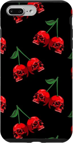 Vista 12 de Cute Cherry Skull Pattern Red Scary Skulls Black Background Case for iPhone 17