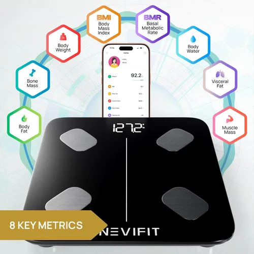 Vista 2 de INEVIFIT Báscula inteligente de grasa corporal, analizador digital Bluetooth de composición corporal de baño altamente preciso, mide peso, grasa