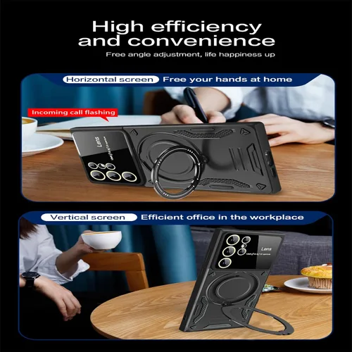 Vista 4 de Funda para Samsung Galaxy S22 Ultra con protector de lente de cámara, [compatible con MagSafe] con función atril protección de grado militar a