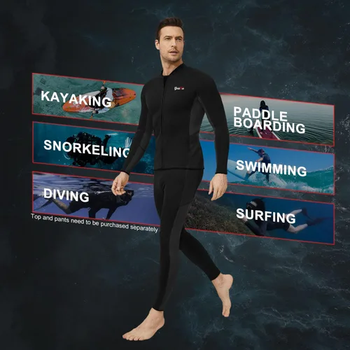 Vista 4 de GoldFin Pantalones de neopreno para hombre, 0.079 pulgadas, de neopreno, pantalones de meter, para deportes acuáticos, buceo, surf, natación, Negro