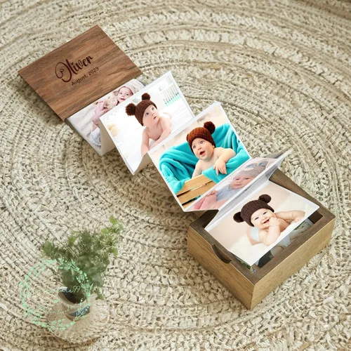 Vista 3 de Álbum de fotos extraíble personalizado, Caja de fotos de madera personalizada, Colección de memoria personalizada, Regalo para amigo de la familia