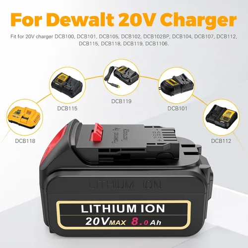 Vista 3 de ARyee Paquete de 4 baterías de repuesto de 20 V 8.0 Ah para Dewalt de 20 V compatibles con 20 V MAX DCB200 DCB201 DCB203, DCB204 DCB205 DCB206