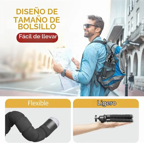 Vista 6 de Trípode de teléfono para iPhone, mini soporte flexible con control remoto
