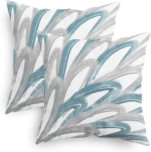 Vista 24 de CaliTime Juego de 2 fundas de almohada decorativas de vellón de dos tonos con plumas abstractas para sofá, cama, decoración de casa rural, 16 x 16