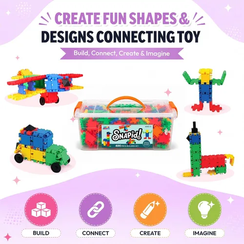 Vista 2 de Snapid Building Bricks - Juego de 400 piezas de juguetes de conexión, juego de bloques coloridos fuertes y duraderos con almacenamiento, bloques