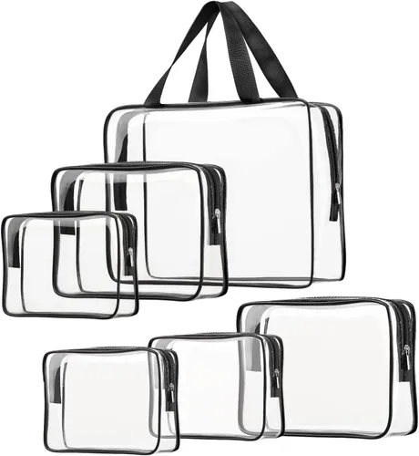 Vista 8 de 3 bolsas de cosméticos transparentes, aprobadas por la TSA, juego de bolsas de aseo transparentes para viajes, playa, bolsa de organización