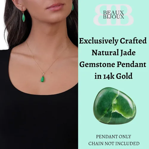 Vista 2 de Beaux Bijoux Colgantes de jade genuino para mujer, colgantes de piedras preciosas de jade verde natural de la buena suerte en oro de 14 quilates