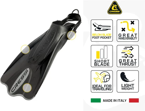 Vista 3 de Cressi Juego de esnórquel de viaje ligero premium para todas las edades, aletas ajustables + máscara de silicona + snorkel seco - Juego Palau SAF