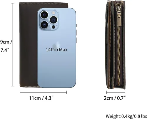 Vista 3 de Cartera de cuero de grano completo con bloqueo RFID para hombres con ranuras para tarjetas, bolsillo para monedas, ventana de identificación