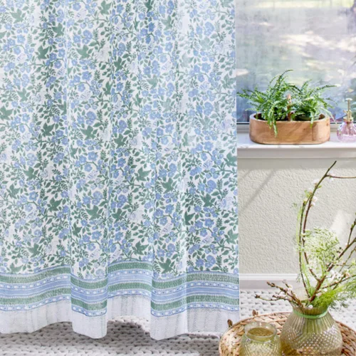 Vista 30 de Panel de cortina transparente blanco y dorado con alzapaños, 100% gasa de algodón, con pestaña superior o bolsillo para barra para decoración