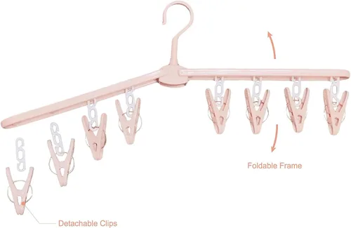 Vista 3 de Perchas plegables de viaje para ropa con clips, estantes de secado de ropa, calcetines de lencería de plástico antideslizante para faldas, perchas