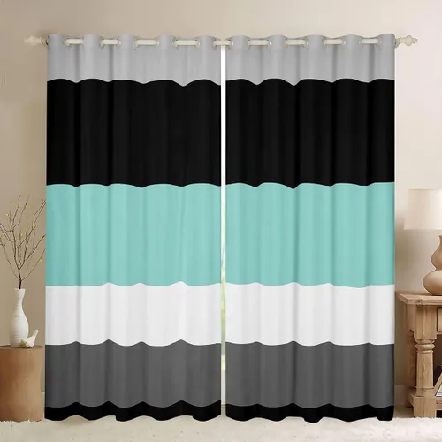 Vista 21 de Cortinas opacas de 38 pulgadas de ancho x 45 pulgadas de largo, cortinas opacas de triángulo geométrico naranja, negro, gris claro, cortinas