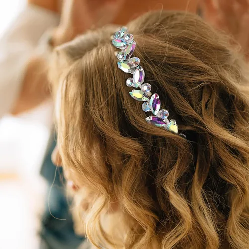 Vista 5 de BBTO Adorno de cadena de diamantes de imitación, adorno de cristal para boda, disfraz de novia, cadena de hojas de flores, costura, adornos