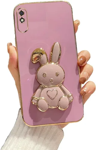 Vista 68 de Funda con soporte de conejo de corazón para Xiaomi Redmi A1, galvanizado suave TPU protector delgado a prueba de golpes con lindo conejito soporte