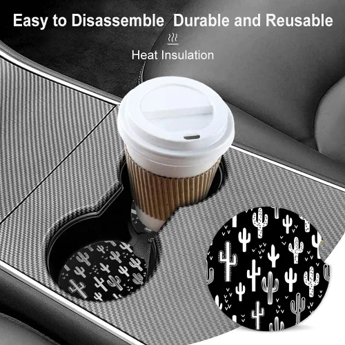 Vista 4 de Portavasos de cerámica abstractos para mujeres/hombres, portavasos absorbentes para automóvil con muesca de dedo de 2.56 pulgadas, paquete de 2