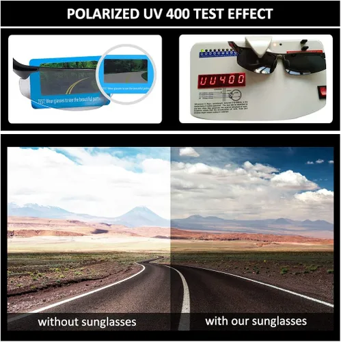 Vista 5 de TAIQX Gafas de sol polarizadas semi sin montura para hombre, media montura con protección UV400, gafas de sol deportivas rectangulares