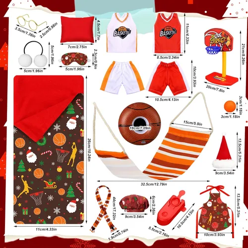 Vista 3 de 1 juego de accesorios de muñeca de Navidad 2025, incluye delantal, sombrero de chef, hamaca, columpio, saco de dormir, bata de baño, suéter
