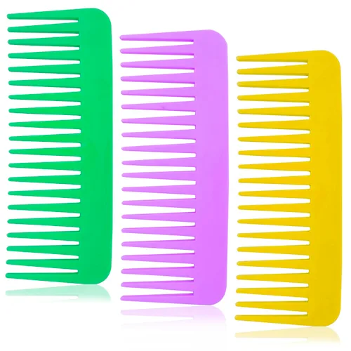 Vista 8 de Juego de 3 peines grandes para el cabello, dientes anchos, apto para champú, para cabello húmedo, seco, largo y rizado, peines de plástico en 3