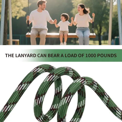 Vista 7 de Hamaca de cuerda de columpio de árbol resistente, correas ajustables extensibles para colgar, mosquetones de 1000 libras para todos los columpios