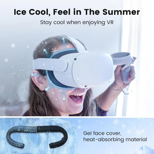 Vista 2 de LEKOYE Cooling Gel Face Pad Cover for Oculus Quest 2, Facial Interface with 2 Replacement Soft Face Cushion Pad, Including Anti-Leakage Nose Pad and