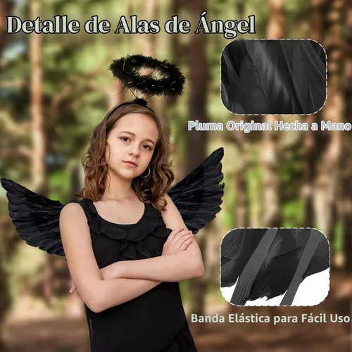 Vista 4 de Alas de ángel, alas de ángel y halo para mujer, disfraz de disfraz de Navidad y Halloween Negro