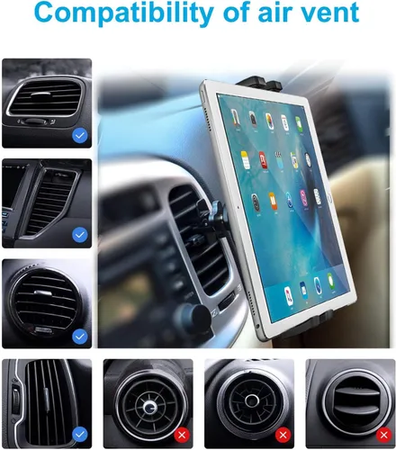 Vista 6 de Soporte de tableta para ventilación de automóvil, [súper estable y fácil] Soporte para tableta de ventilación de automóvil con clip ajustable