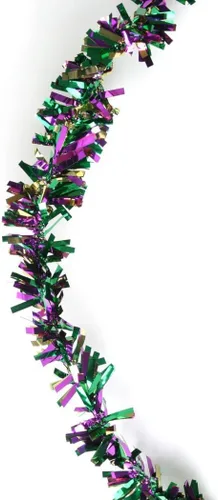 Vista 2 de Beistle Guirnalda metálica de fiesta para fiesta, decoraciones de Mardi Gras, 4 x 15 pies, dorado/verde/morado