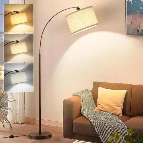 Vista 11 de Lámparas de pie de arco para sala de estar, lámpara de pie regulable con cabezal ajustable, lámpara de pie moderna con acabado negro, lámpara