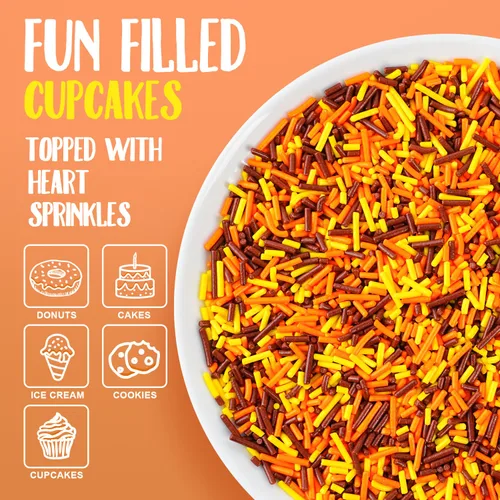 Vista 4 de Chispas de Jimmies de otoño para Acción de Gracias, 7oz - Azúcar comestible de otoño en color naranja, amarillo y marrón para decorar galletas