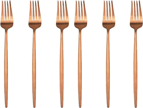 Vista 10 de Cuchara moderna con manchas de cobre, 6 piezas de acero inoxidable 304 color oro rosa mate, cuchara de postre de 7.2 pulgadas, vajilla