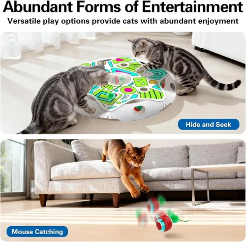 Vista 5 de Sofolor Juego interactivo de juguete para gatos, juguete para esconderse y buscar con bola de gato activada por movimiento, 2 juguetes para gatitos