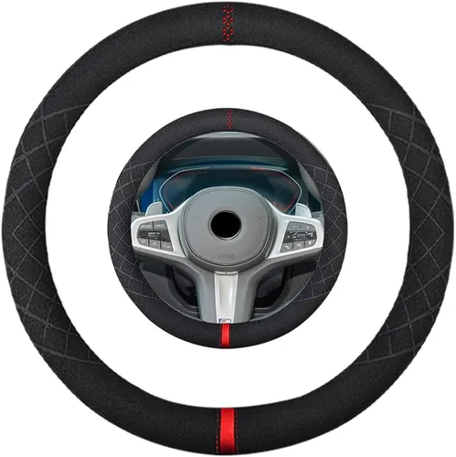 Vista 22 de Funda de volante de gamuza de 14 pulgadas, compatible con Tesla Model 3 Model Y, funda de volante deportiva de cuero gamuza antideslizante